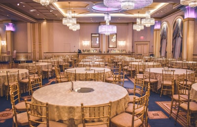 An elegant event venue set for dinner
