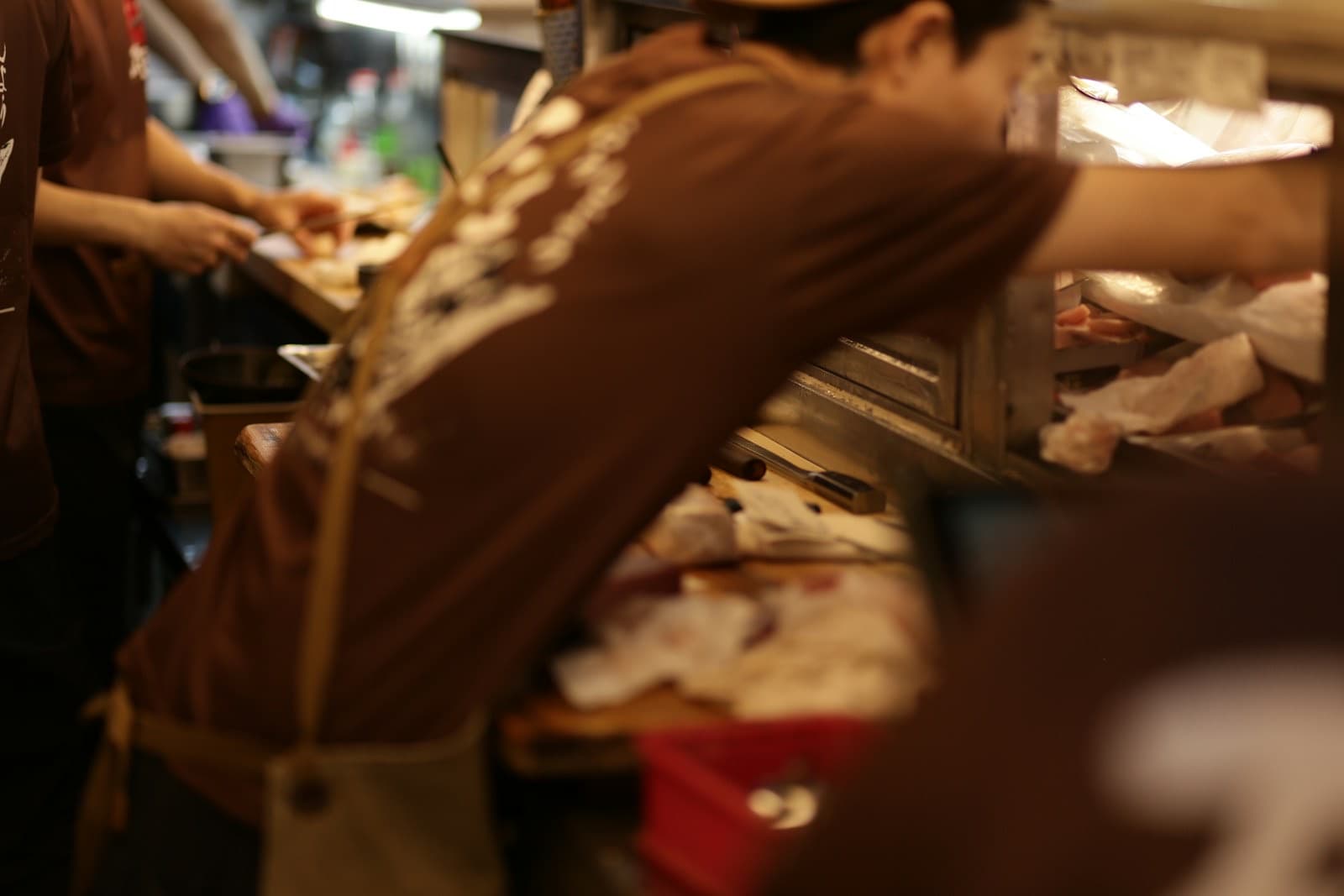 A catering team preparing food during service